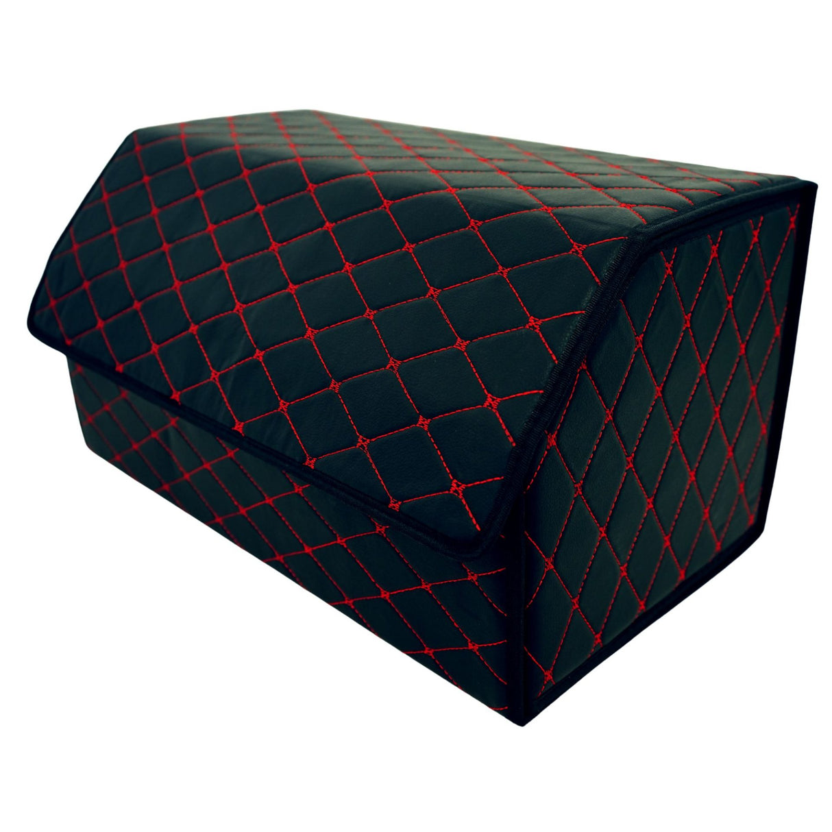 Cutie de Depozitare Auto, Flippy, Organizator Premium Portbagaj, Geanta Multifunctionala, Piele Ecologica, 2 Compartimente Depozitare, Pliabil  si Rezistent la Uzura, Negru/Rosu, 55 x 30 x 30cm - vivimall.ro