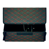Cutie de Depozitare Auto, Flippy, Organizator Premium Portbagaj, Geanta Multifunctionala, Piele Ecologica, 2 Compartimente Depozitare, Pliabil  si Rezistent la Uzura, Negru/Rosu, 55 x 30 x 30cm - vivimall.ro