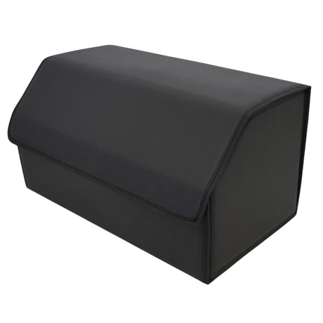 Organizator portbagaj auto Flippy negru, capac deschis, detaliu compartimente interioare piele ecologică PU