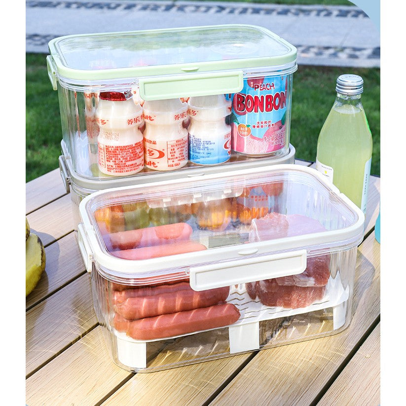 Cutie de Depozitare Portabila, Vivimall, cu Separator pentru Gheata si Scurgere, Mentine Rece, Caserola Pranz, 25x16.5x11.5 cm, Gri/Transparent - vivimall.ro