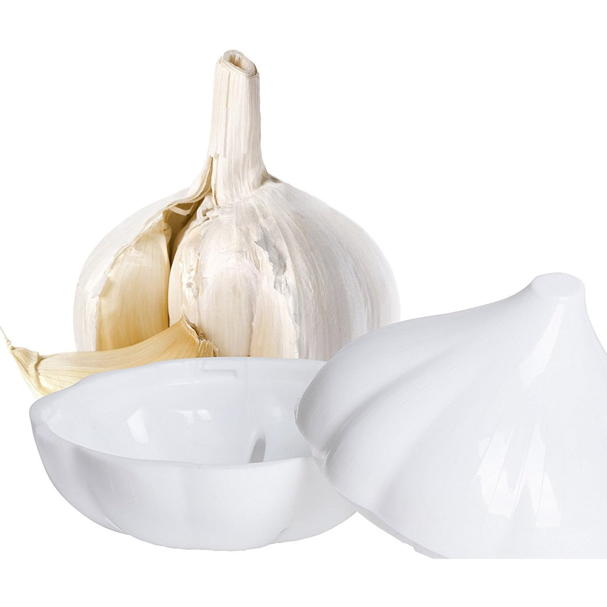 Cutie Alimentara, Vivimall, Model Usturoi, din Plastic, 9 x 9 x 9 cm, 350 ml, Alb - vivimall.ro