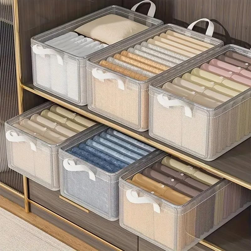 Cutie de Depozitare Tip Cos, Vivimall, Material Textil Transparent, Pliabila, 47x28x20 cm, 35 l, Cadru Metalic, cu Manere, Alb - vivimall.ro