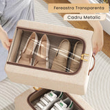 Tárolódoboz fémkerettel, cipőkhöz, ruhákhoz, fehérneműhöz, minőségi cipzár, átlátszó ablak, oldalsó fogantyúk