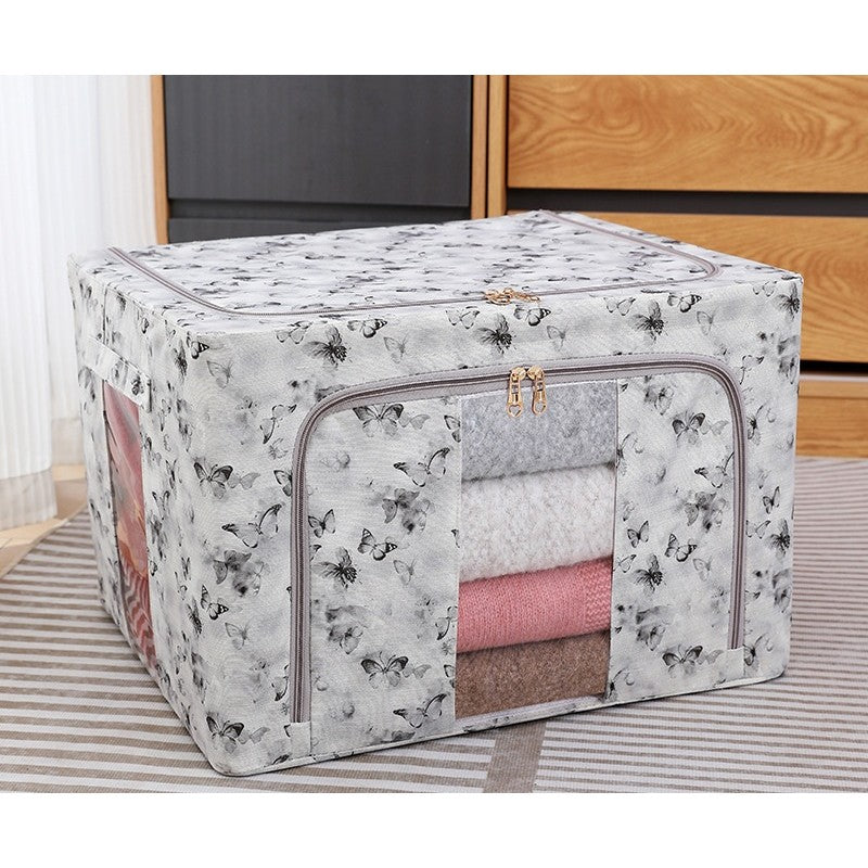 Cutie Depozitare, Vivimall, 66L, din Material Textil, 50 x 40 x 33 cm, pentru Haine si Lenjerii, Model Fluturasi, Gri/Auriu - vivimall.ro