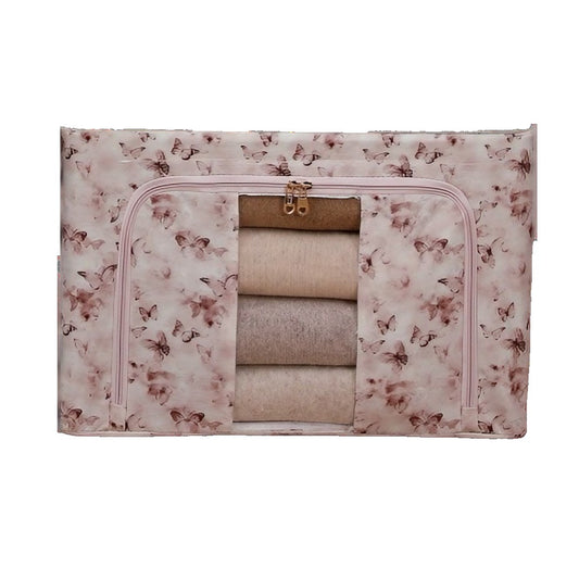 Cutie Depozitare, Vivimall, 66L, din Material Textil, 50 x 40 x 33 cm, pentru Haine si Lenjerii, Model Fluturasi, Roz/Gri - vivimall.ro