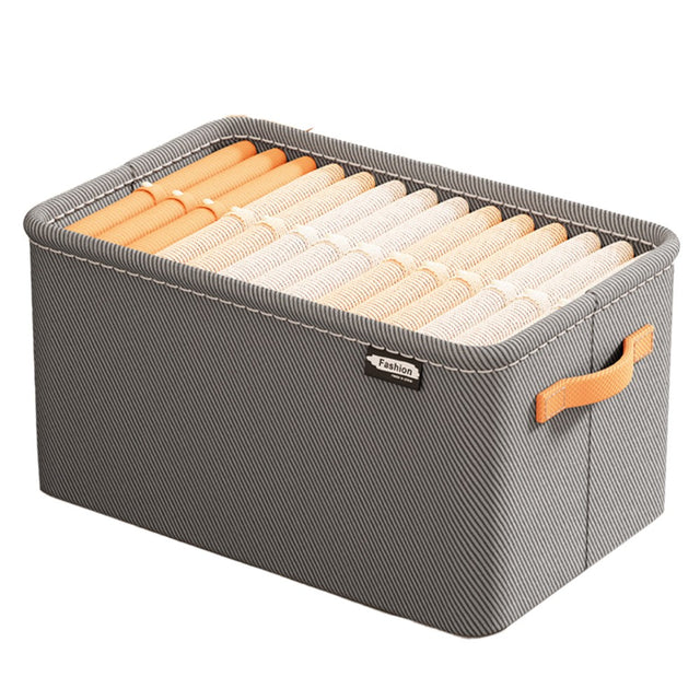 Cutie Depozitare Vivimall, pentru Haine, lucruri, din Textil cu Cadru Metalic, Manere Laterale, forma Dreptunghiulara, 48 x 28 x 25 cm, volum 34 L Gri - vivimall.ro