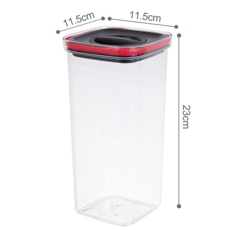 Cutie de Depozitare Alimente, Vivimall, Cutie de tip Container, Recipient pentru Cereale in Bucatarie, 11.5 x 11.5 x 23 cm, volum 2000 ml, Transparenta cu Capac Negru - vivimall.ro