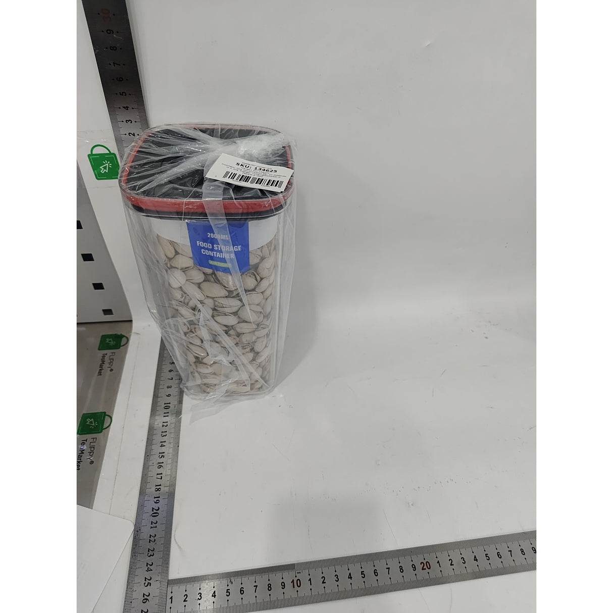 Cutie de Depozitare Alimente, Vivimall, Cutie de tip Container, Recipient pentru Cereale in Bucatarie, 11.5 x 11.5 x 23 cm, volum 2000 ml, Transparenta cu Capac Negru - vivimall.ro