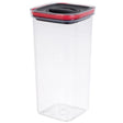 Cutie de Depozitare Alimente, Vivimall, Cutie de tip Container, Recipient pentru Cereale in Bucatarie, 11.5 x 11.5 x 23 cm, volum 2000 ml, Transparenta cu Capac Negru - vivimall.ro