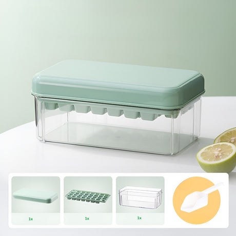 Set Cutie pentru Gheata, Vivimall, Uz Casnic, 1 Tavita pentru Cuburi, Capac Etans, Lopata, 23.5x13.3x10 cm, Verde - vivimall.ro