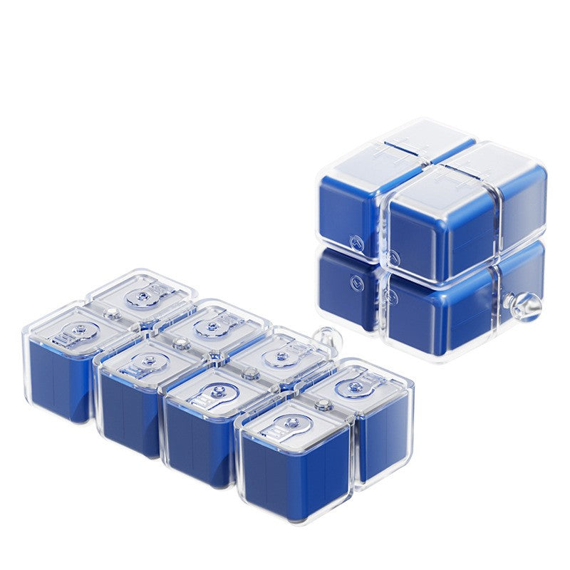 Cutie pastile Flippy Rubik Cube 7,3x6x6 cm, compartimente separate pe zile și curea agățare inclusă, detaliu lateral