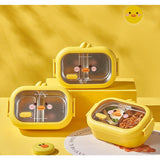 Cutie pentru Pranz sau Gustari, Vivimall, cu Doua Compartimente, Model Ratusca, pentru Copii si Adulti, Etansare, PP, Perfect pentru Scoala si Birou, 1000 mL, 22.5x14.5x8 cm, Galben - vivimall.ro