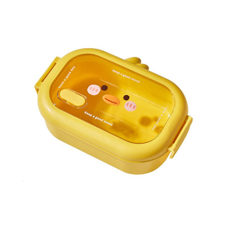 Cutie pentru Pranz sau Gustari, Vivimall, cu Doua Compartimente, Model Ratusca, pentru Copii si Adulti, Etansare, PP, Perfect pentru Scoala si Birou, 1000 mL, 22.5x14.5x8 cm, Galben - vivimall.ro