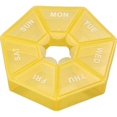 Cutie separator medicamente cu zilele saptamanii, Vivimall, Plastic, 7 compartimente, Galben - vivimall.ro