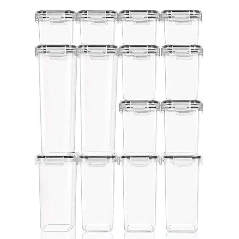 Cutii de depozitare alimente, Vivimall, Set din 14 Cutii pentru Condimente, Cereale, Cutii pentru Bucatarie, din Plastic PP, Cutii Alimentare, Diferite Dimensiuni, Transparente - vivimall.ro