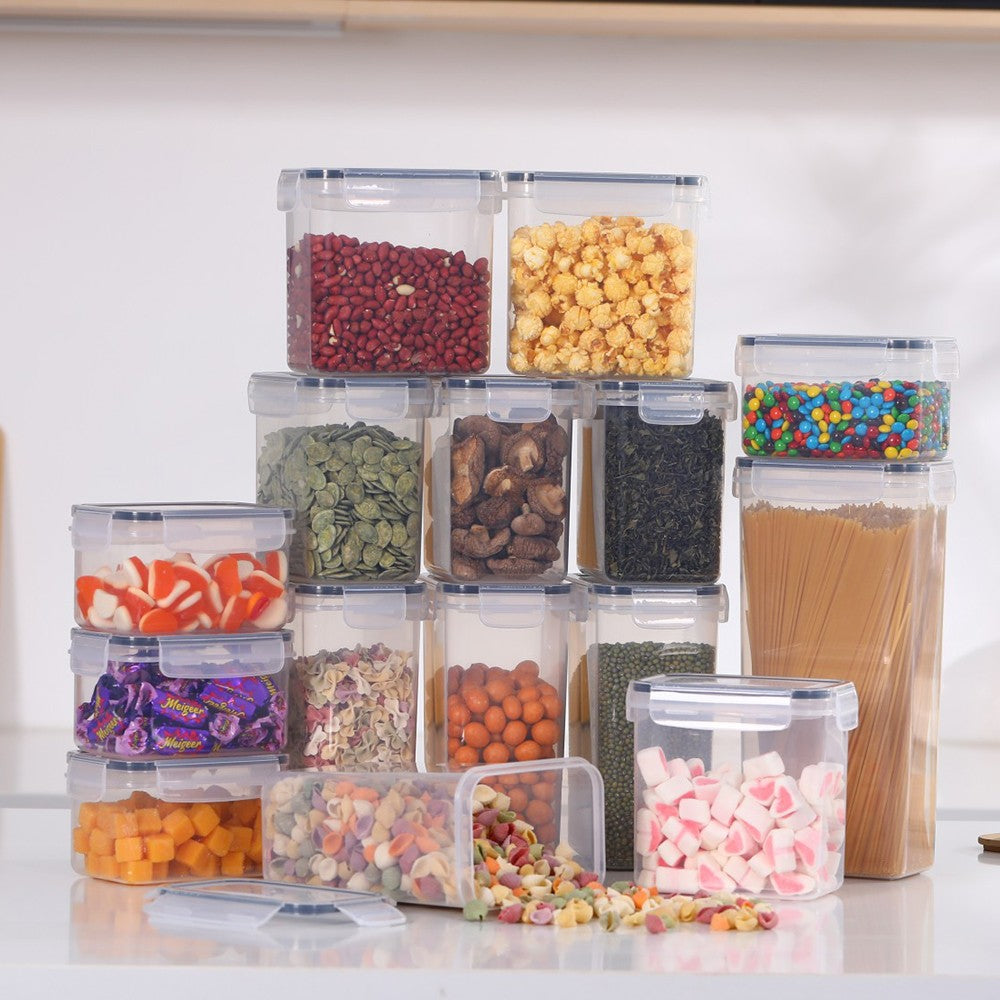 Cutii de depozitare alimente, Vivimall, Set din 15 Cutii pentru Condimente, Cereale, Cutii pentru Bucatarie, din Plastic PP, Cutii Alimentare, Diferite Dimensiuni, Transparente - vivimall.ro