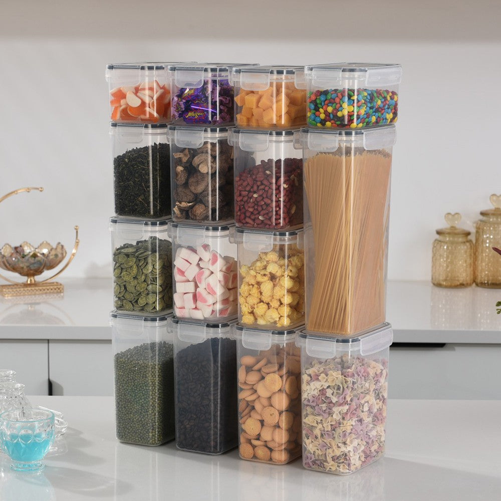 Cutii de depozitare alimente, Vivimall, Set din 15 Cutii pentru Condimente, Cereale, Cutii pentru Bucatarie, din Plastic PP, Cutii Alimentare, Diferite Dimensiuni, Transparente - vivimall.ro