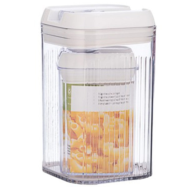 Cutii de Depozitare Alimente, Vivimall, Set din 2 Cutii de tip Container, Recipiente pentru Cereale in Bucatarie, 0.8 L-10x15.5 cm, 2 L-12.5x12.5x21.5 cm, Transparente cu Capac Alb - vivimall.ro