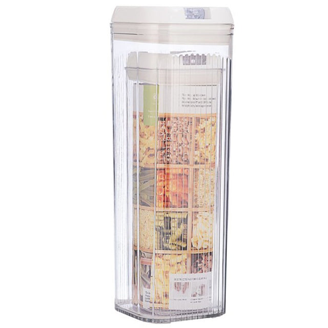 Cutii de Depozitare Alimente, Vivimall, Set din 2 Cutii de tip Container, Recipiente pentru Cereale in Bucatarie, 1.2 L-10x30.5 cm, 2.5 L-12.5x12.5x36.5 cm, Transparente cu Capac Alb - vivimall.ro