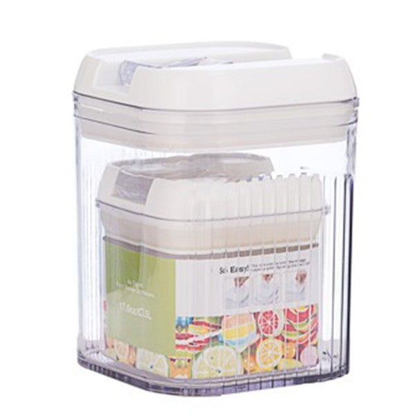 Cutii de Depozitare Alimente, Vivimall, Set din 2 Cutii de tip Container, Recipiente pentru Cereale in Bucatarie, 0.5 L-10x10.5 cm, 1.3 L-12.5x12.5x16.5 cm, Transparente cu Capac Alb - vivimall.ro