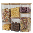 Cutii de Depozitare Alimente, Vivimall, Set din 6 Cutii de tip Container, Cutii pentru Cereale, din Plastic, Capac din Bambuc, 2pc 0.5 l. 2pc 0.8 l, 2pc 1.2 l, Transparente - vivimall.ro
