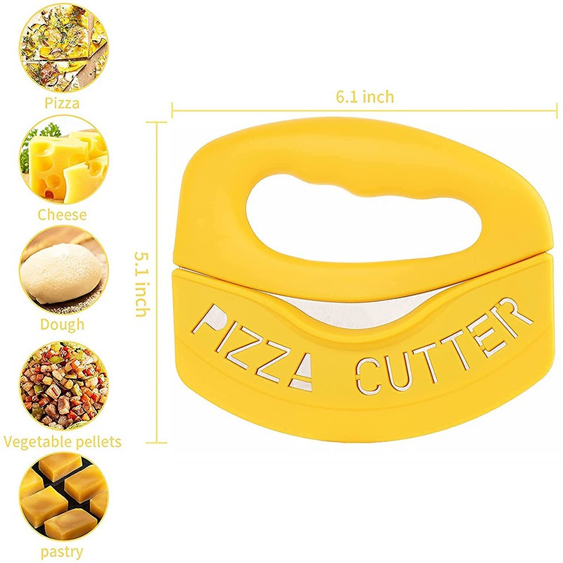 Cutit pentru taiat pizza Vivimall, cu protectie din silicon pentru lama, inox, 15.5 cm, galben - vivimall.ro