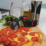 Cutit pizza creativ Vivimall, in forma de motocicleta, cu suport pentru cutit, 21.5 x 9.5 cm, otel/PP, negru - vivimall.ro