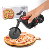 Cutit pizza creativ Vivimall, in forma de motocicleta, cu suport pentru cutit, 21.5 x 9.5 cm, otel/PP, negru - vivimall.ro