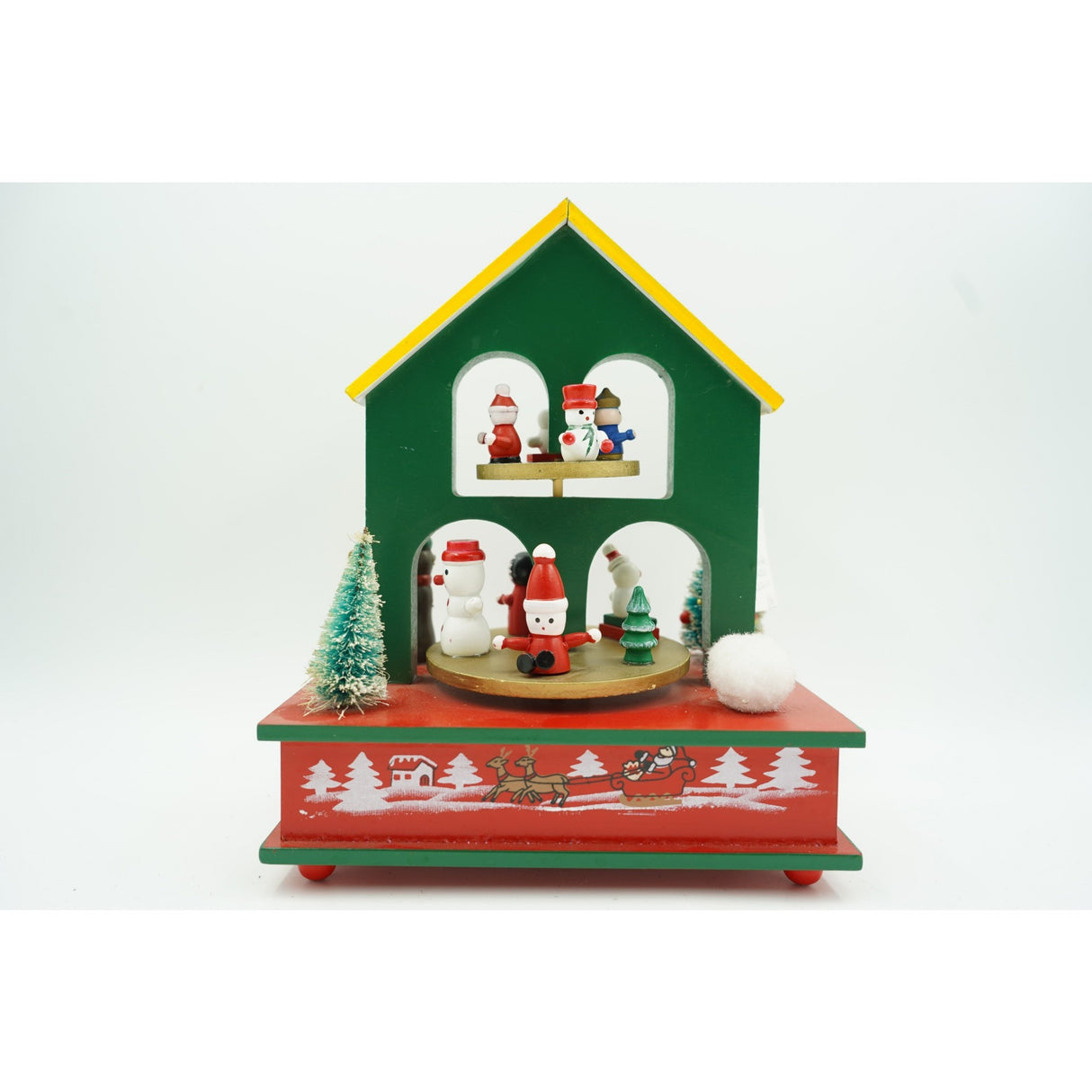 Cutiuta muzicala decorata, Casuta de Craciun, Multicolor, din Lemn, 17 cm x 20 cm, Interior, Vivimall - vivimall.ro