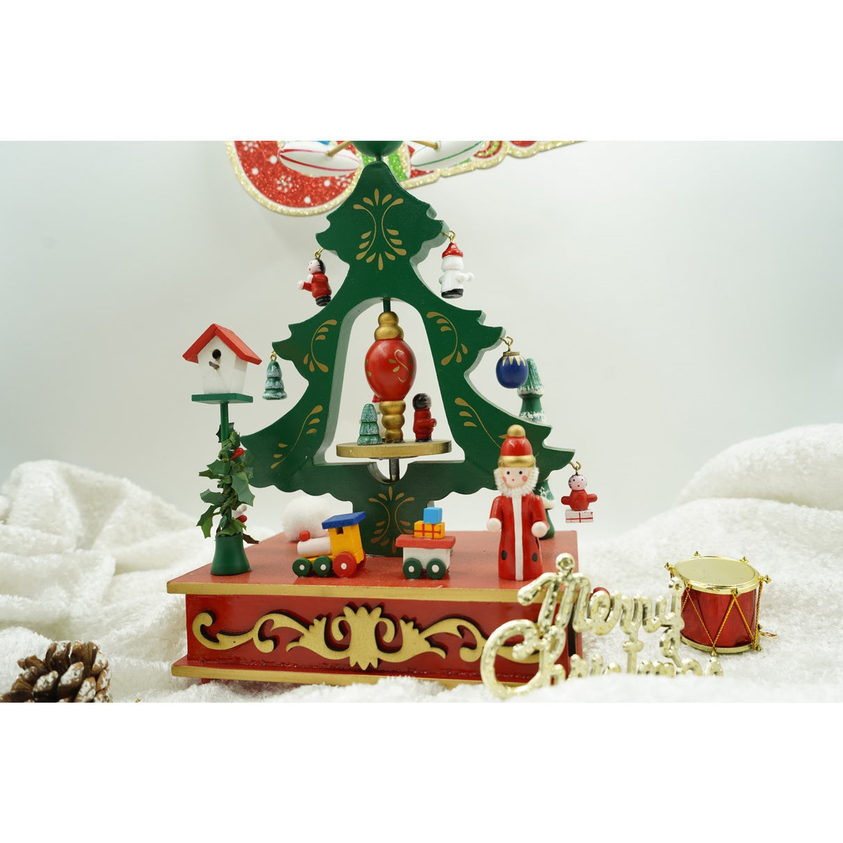 Cutiuta muzicala decorata de Craciun, Brad, Verde, din Lemn, 17 cm x 27 cm, Interior, Vivimall - vivimall.ro