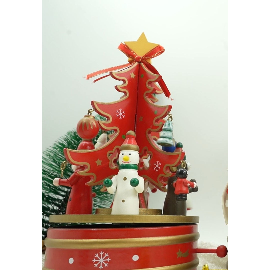 Cutiuta muzicala decorata de Craciun, Bradut, Rosu, din Lemn, 12 cm x 22 cm, Interior, Vivimall - vivimall.ro