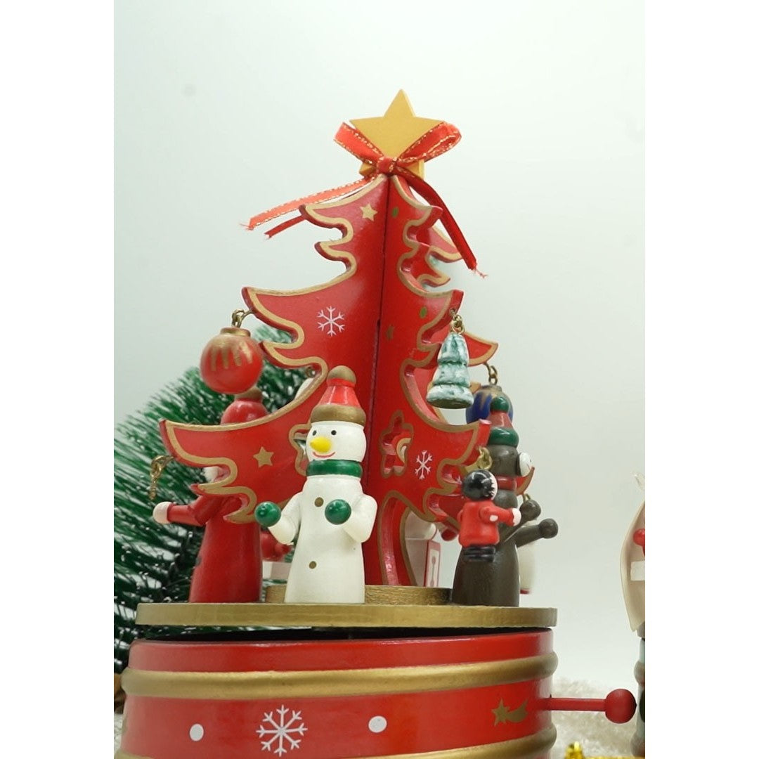 Cutiuta muzicala decorata de Craciun, Bradut, Rosu, din Lemn, 12 cm x 22 cm, Interior, Vivimall - vivimall.ro