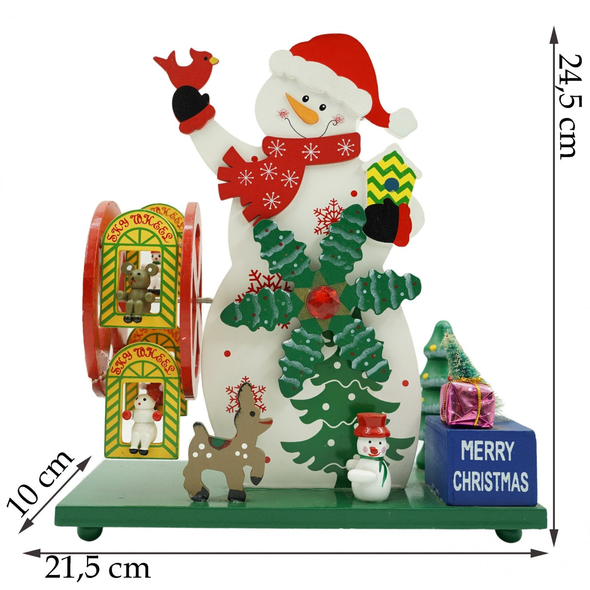 Cutiuta muzicala decorata de Craciun, Om de zapada, Multicolor, din Lemn, 21.5 cm x 24.5 cm, Interior, Vivimall - vivimall.ro