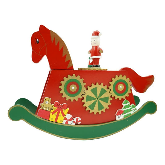 Cutiuta muzicala decorata de Craciun, Ponei, Rosu, din Lemn, 18 cm x 25 cm, Interior, Vivimall - vivimall.ro