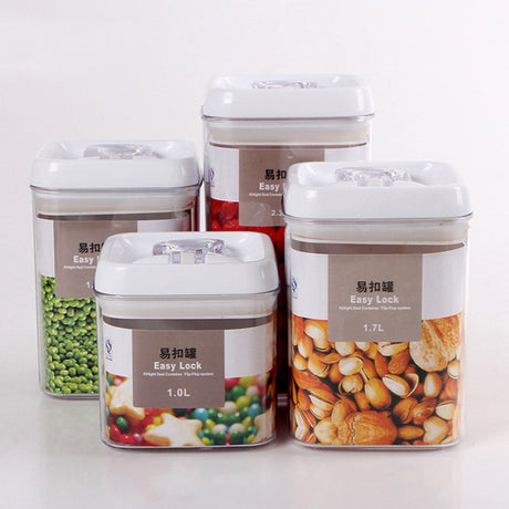 Cuutii de Depozitare Alimente, Vivimall, Set din 4 Cutii pentru Condimente in Bucatarie, Cutii de tip Container, Diferite Dimensiuni, cu Capac Ermetic, din Plastic PP, Transparent - vivimall.ro