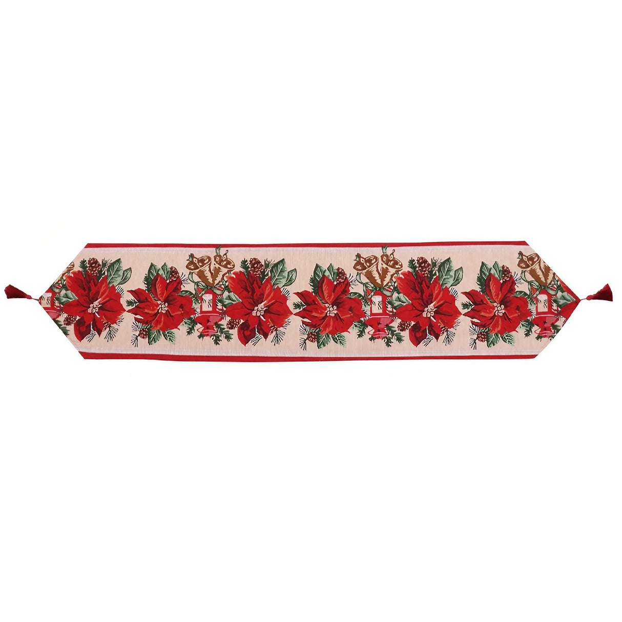 Traversa De Masa Pentru Craciun, Napron, Din Material Tricotat Cu Tesatura Groasa, Cu Colt Si Ciucure, / Rosu