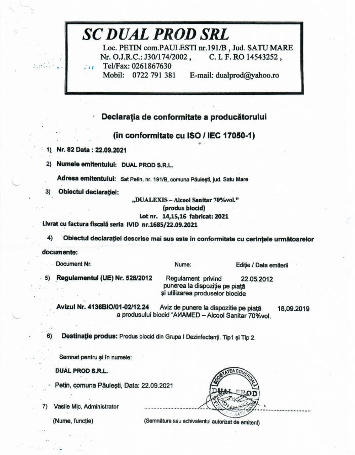 Alcool sanitar Dualexis 70% — 500 ml - vivimall.ro