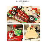 Decoratiune de Craciun din Lemn, Vivimall, cu Snur pentru Agatare in Brad, Model Masina lui Mos Craciun, Scris Merry Christmas, 8x8x0.4 cm, Multicolor - vivimall.ro