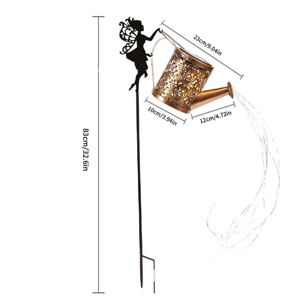 Decor Ornament pentru Gradina, Vivimall, Decoratiune pentru Gradina, Model Zana cu Stropitoare, Lumini LED Alb Cald, Inaltime 63 cm, Negru - vivimall.ro