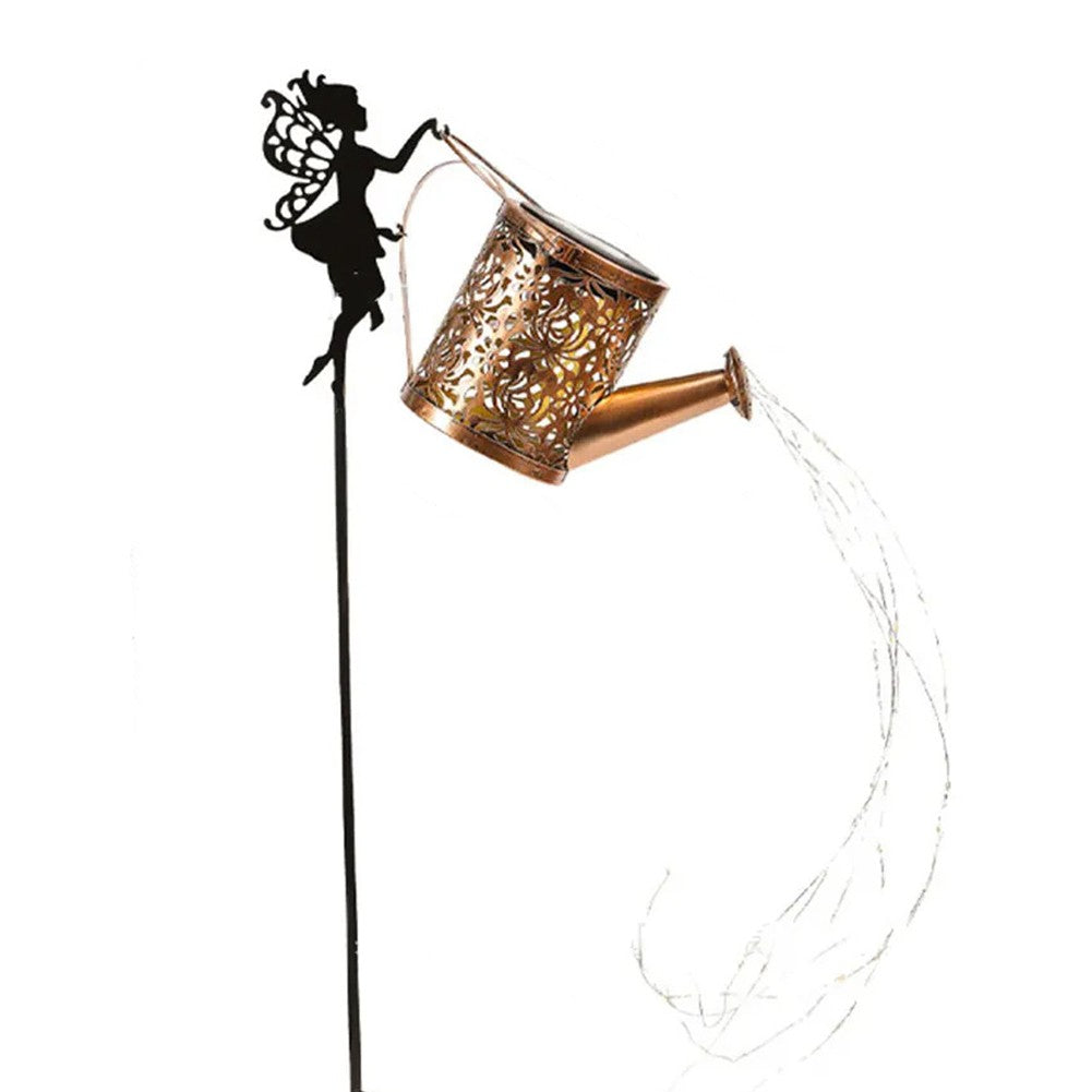 Decor Ornament pentru Gradina, Vivimall, Decoratiune pentru Gradina, Model Zana cu Stropitoare, Lumini LED Alb Cald, Inaltime 63 cm, Negru - vivimall.ro