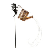 Decor Ornament pentru Gradina, Vivimall, Decoratiune pentru Gradina, Model Zana cu Stropitoare, Lumini LED Alb Cald, Inaltime 63 cm, Negru - vivimall.ro