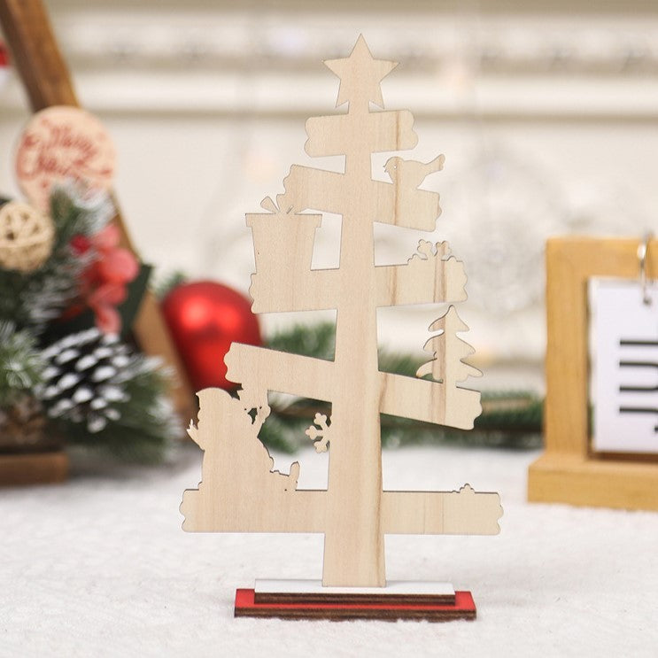 Decoratiune de Craciun din Lemn, Flippy, pentru Masa, Scris We Wish You A Merry Christmas, Model Bradut, 21.5x12.2x4 cm, Multicolor - vivimall.ro