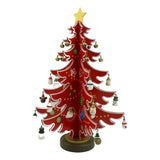 Decoratiune Craciun, Brad, Rosu/Alb, 15 cavitati cu ornamente, 25.5 cm x 33 cm, Lemn, Vivimall - vivimall.ro