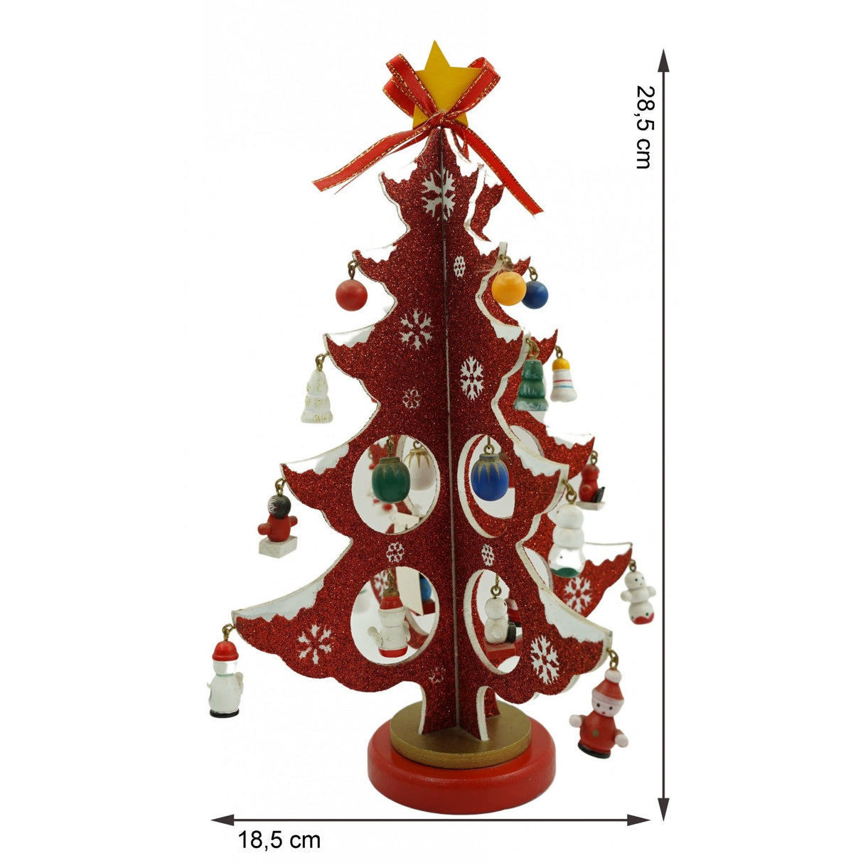 Decoratiune Craciun, Brad, Rosu/Alb, 8 cavitati cu ornamente, 18.5 cm x 33 cm, Lemn, Vivimall - vivimall.ro