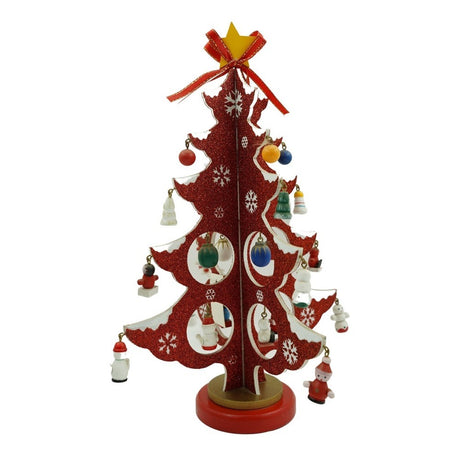 Decoratiune Craciun, Brad, Rosu/Alb, 8 cavitati cu ornamente, 18.5 cm x 33 cm, Lemn, Vivimall - vivimall.ro