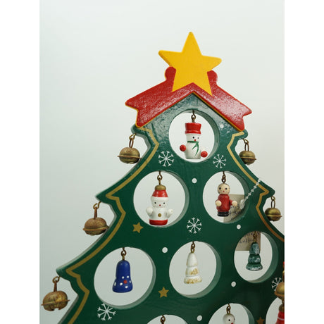 Decoratiune Craciun, Brad, Verde, 15 cavitati cu ornamente, 25.5 cm x 33 cm, Lemn, Vivimall - vivimall.ro