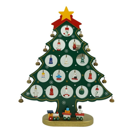 Decoratiune Craciun, Brad, Verde, 15 cavitati cu ornamente, 25.5 cm x 33 cm, Lemn, Vivimall - vivimall.ro