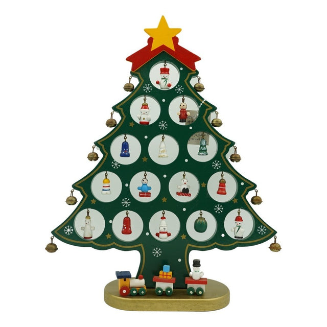 Decoratiune Craciun, Brad, Verde, 15 cavitati cu ornamente, 25.5 cm x 33 cm, Lemn, Vivimall - vivimall.ro