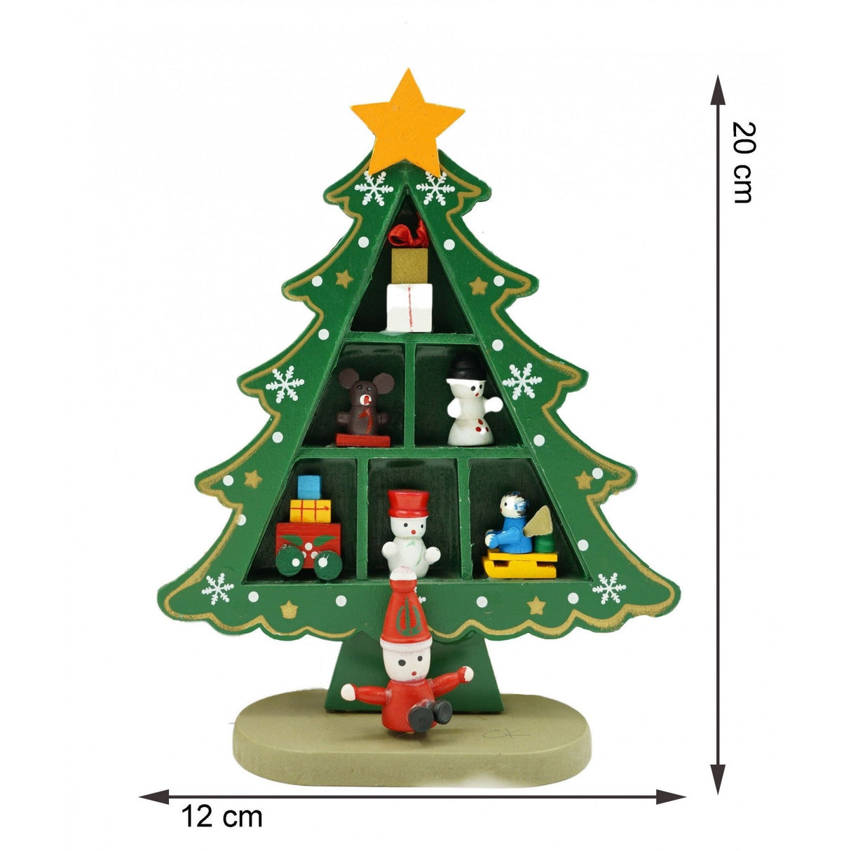 Decoratiune Craciun, Brad, Verde, 3 randuri cu ornamente, 12 cm x 18 cm, Lemn, Vivimall - vivimall.ro