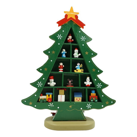 Decoratiune Craciun, Brad, Verde, 5 cavitati cu ornamente, 22 cm x 29 cm, Lemn, Vivimall - vivimall.ro